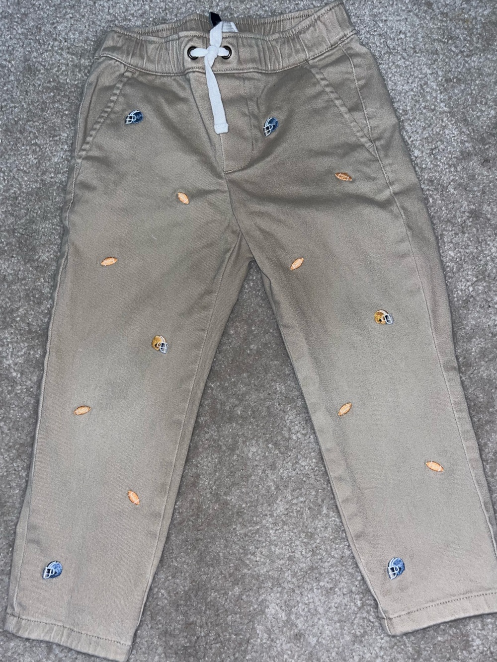 Janie and Jack Khaki Pant with Varsity Football Embroidery
